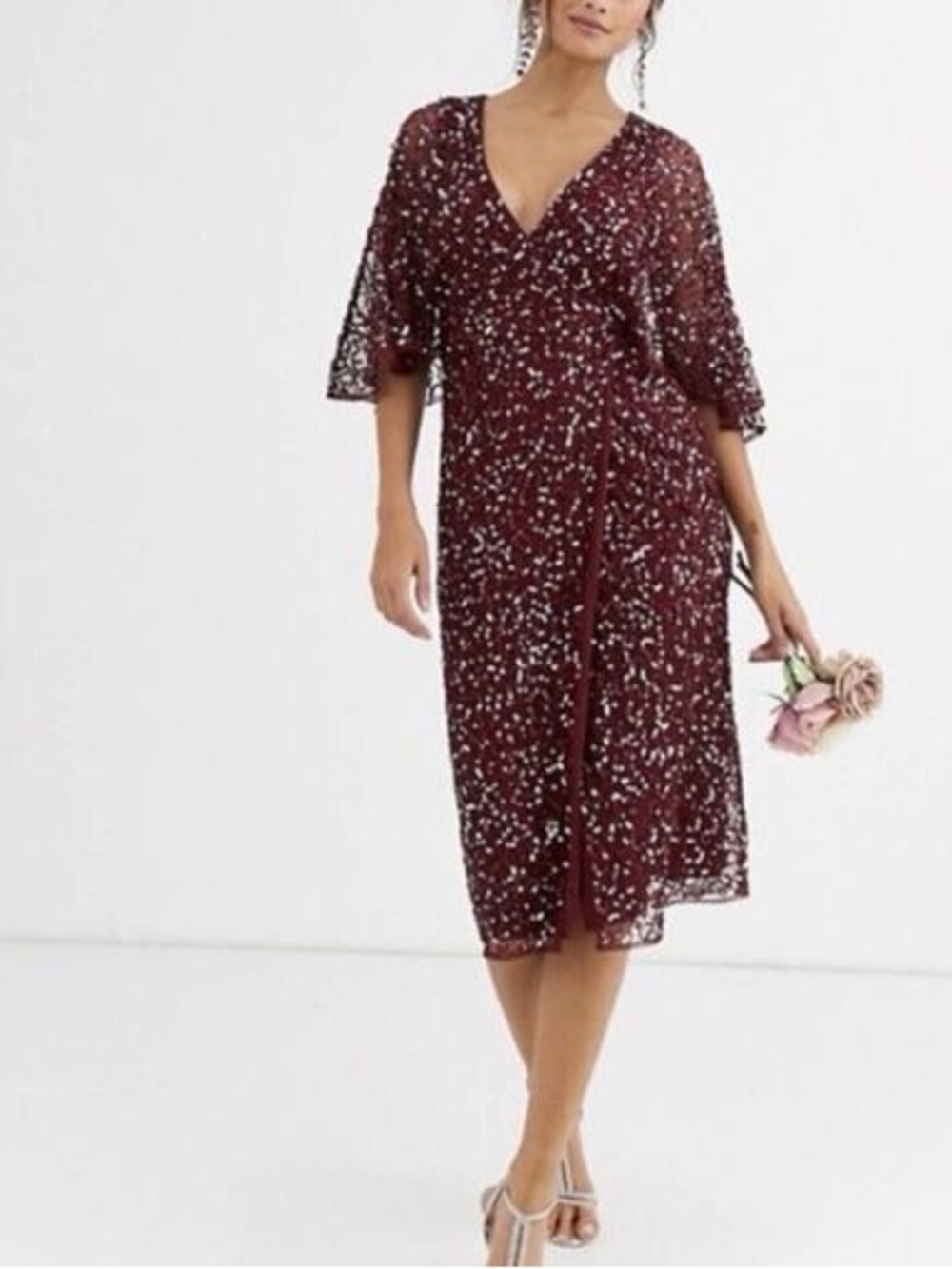 ASOS Curve Burgundy V‑Neck Midi Dress